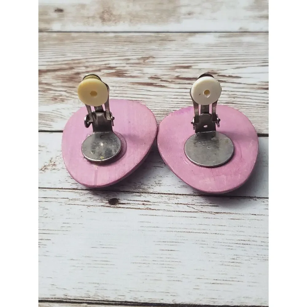 Vintage Clip On Earrings - Large Egg Shape Mauve Like Tone
